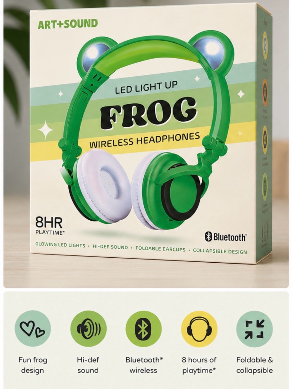 Art+Sound LED Light-Up Frog Wireless Bluetooth Headphones